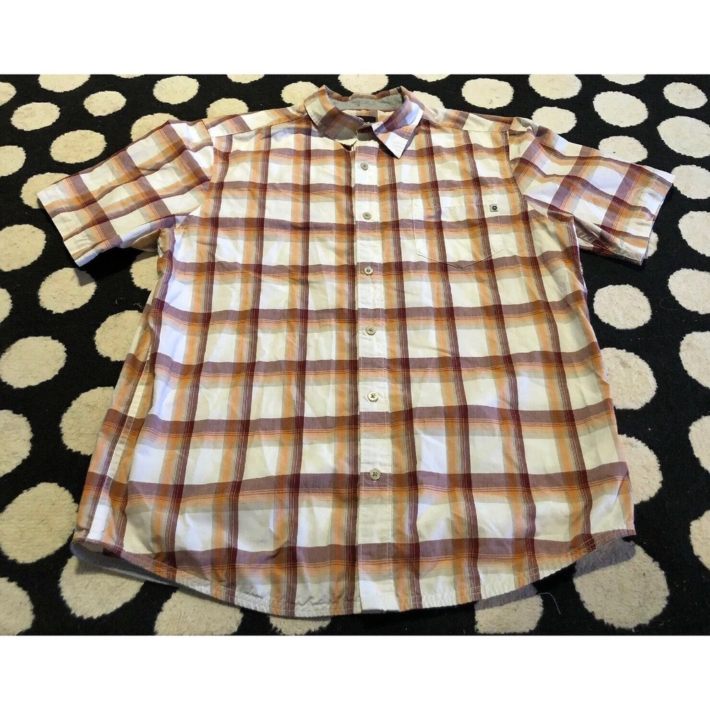 Marmot Mens Short Sleeve Button‎ Outdoor Shirt Brown White Plaid Sz Large